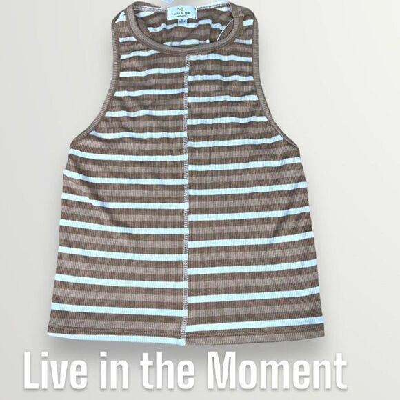 Live in the Moment, Striped Crewneck Tank Top, Sleeveless, Junior’s Medium - Picture 1 of 8